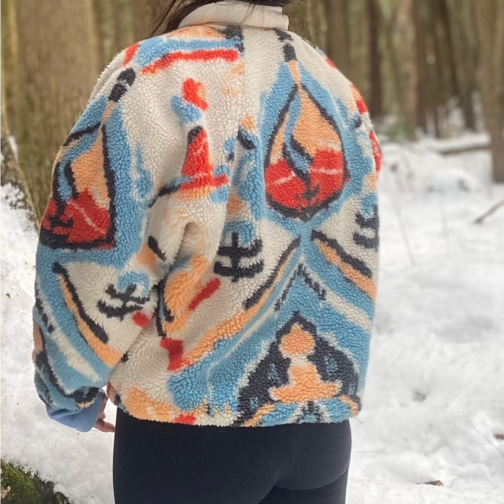 Free People Hit the Slopes fleece jacket in color “Multi Combo”, size small